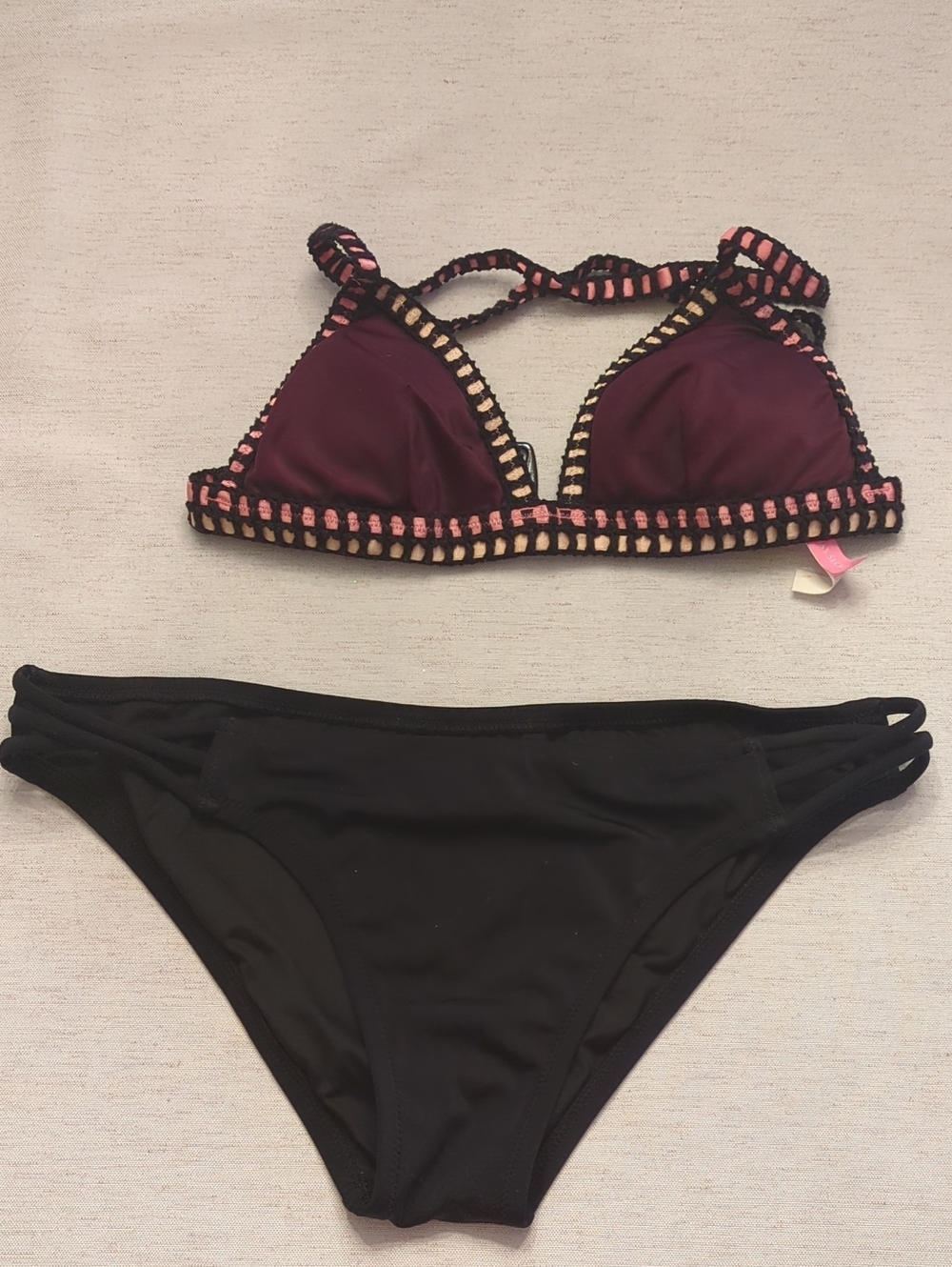Victoria's Secret Black Bikini Bottoms with Pink Logo Print